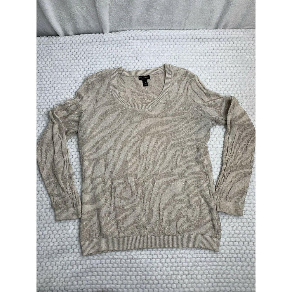 DANA BUCHMAN Textured Zebra Sparkle Print Crew MED